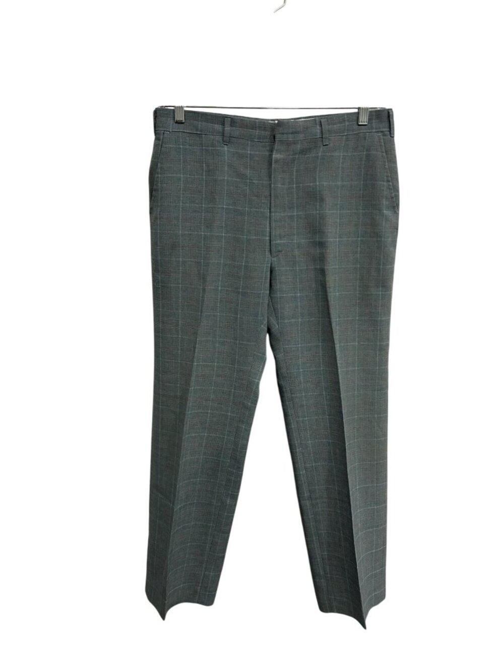 Haggar 31 Mens Gray Checkered Plaid Flat Front Dress Pants Vintage Old Money